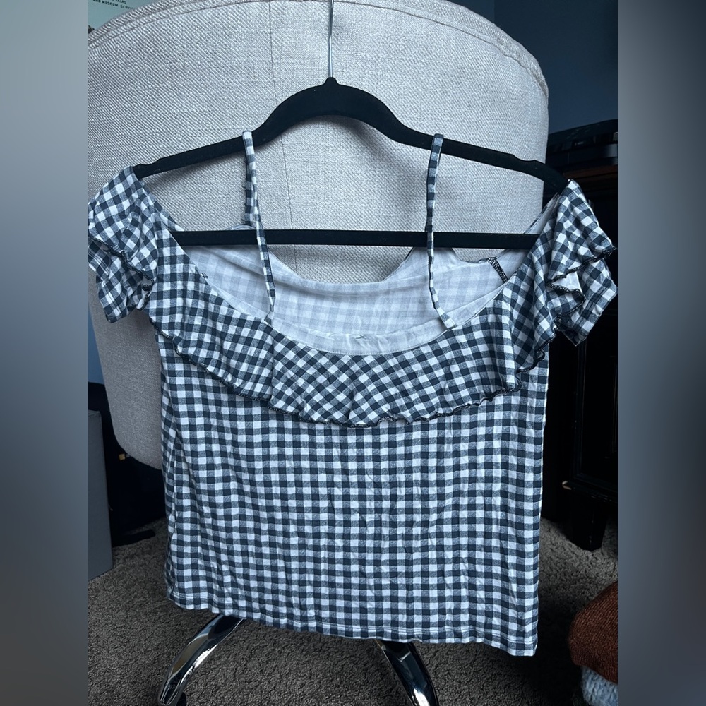 American Eagle Open Shoulder Gingham Top